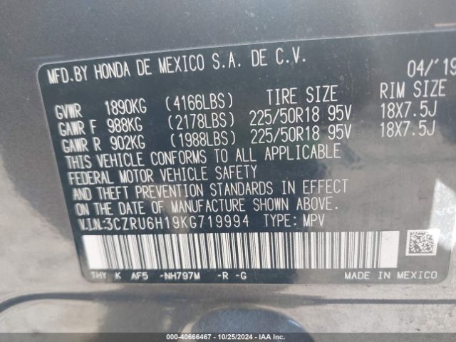 3CZRU6H19KG719994 Honda HR-V SPORT