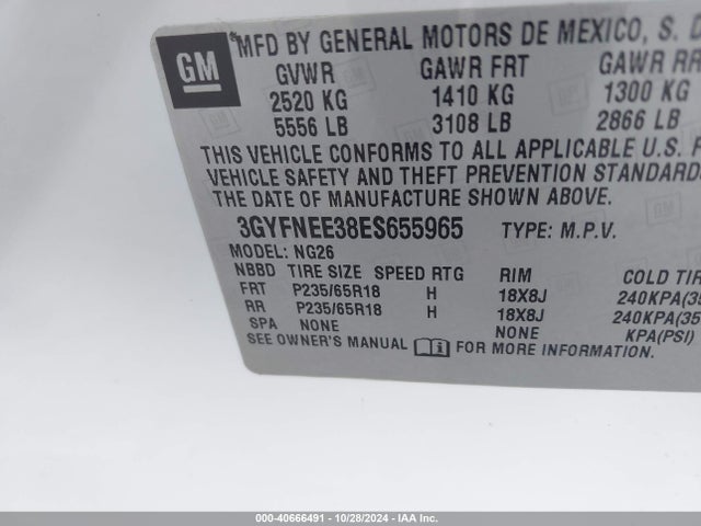 3GYFNEE38ES655965 Cadillac Srx Luxury Collection