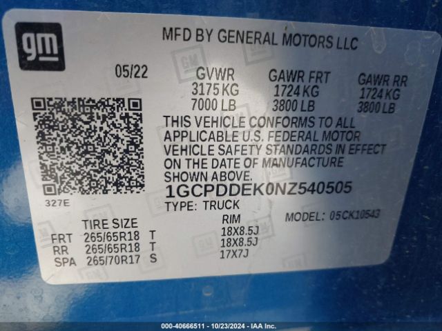 1GCPDDEK0NZ540505 Chevrolet Silverado 1500 4wd  Standard Bed Lt