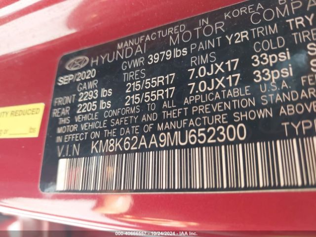 KM8K62AA9MU652300 Hyundai Kona Sel Plus