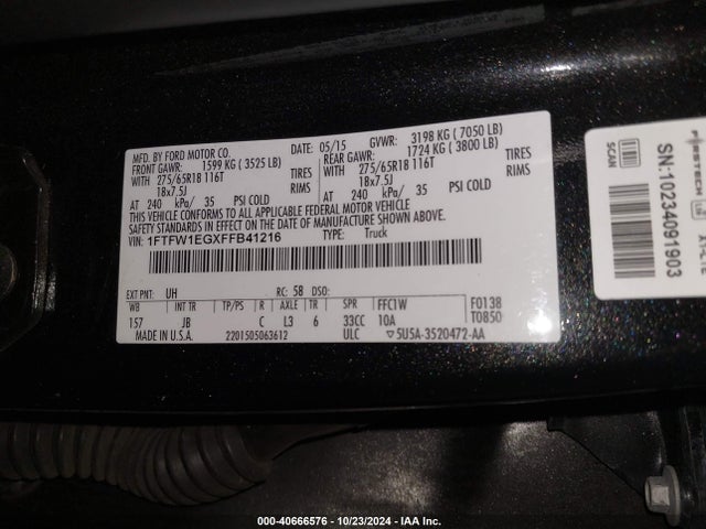 Ford F-150 Xlt 2015 1FTFW1EGXFFB41216 Image 9