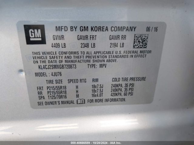 KL4CJ2SMXGB720873 Buick Encore Sport Touring