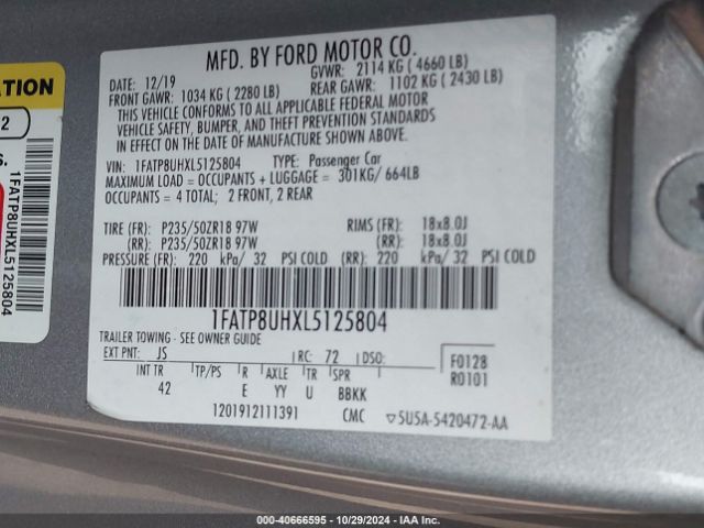 1FATP8UHXL5125804 Ford Mustang Ecoboost Premium