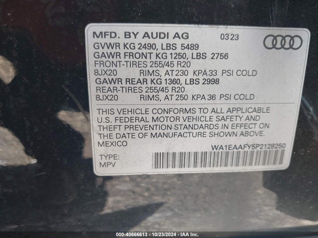 WA1EAAFY5P2128250 Audi Q5 Premium Plus 45 Tfsi S Line Quattro