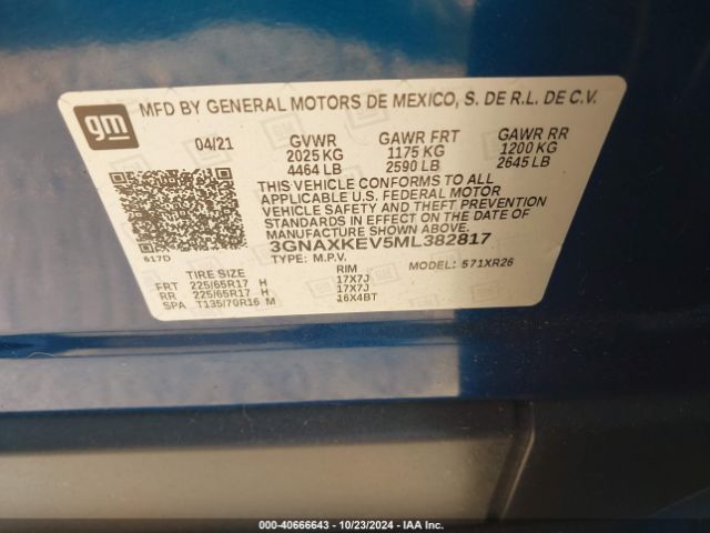 3GNAXKEV5ML382817 Chevrolet Equinox Fwd Lt