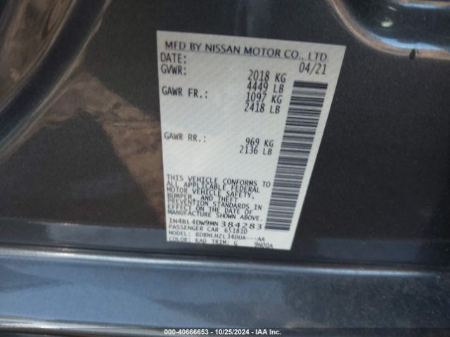 1N4BL4DW9MN384283 Nissan Altima Sv Intelligent Awd