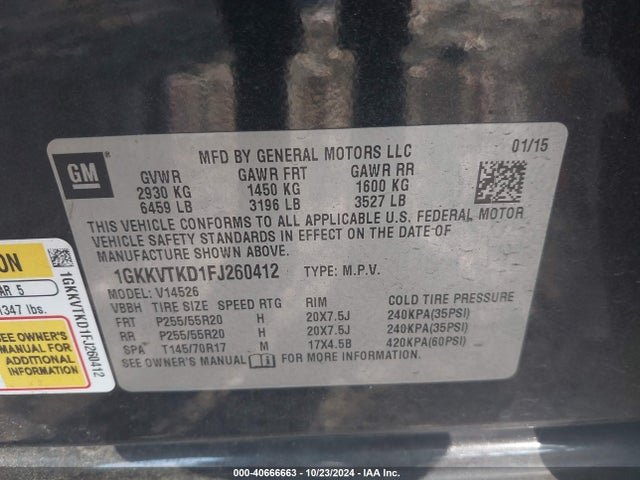 GMC Acadia Denali 2015 1GKKVTKD1FJ260412 Image 9