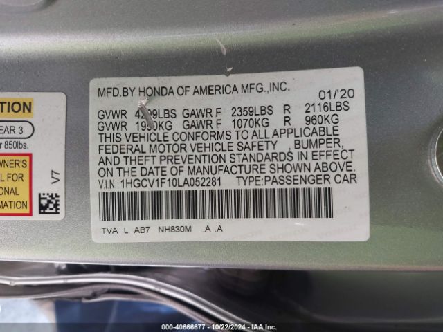 1HGCV1F10LA052281 Honda ACCORD LX