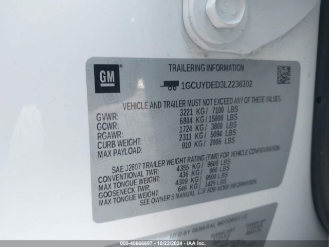1GCUYDED3LZ236302 Chevrolet Silverado 1500 4wd  Short Bed Lt
