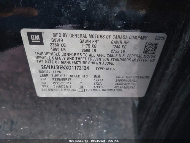 Chevrolet EQUINOX LS 2016 2GNALBEKXG1172124 Image 9