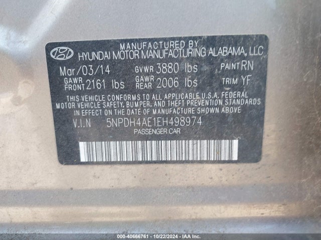 Hyundai ELANTRA SE 2014 5NPDH4AE1EH498974 Image 9