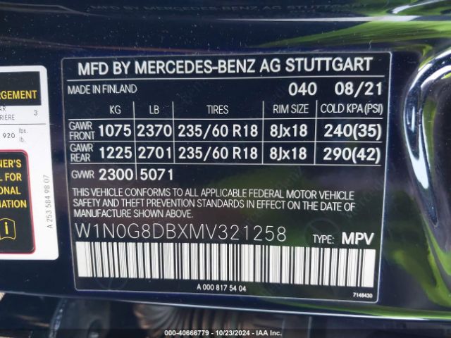 W1N0G8DBXMV321258 Mercedes-Benz Glc 300 Suv