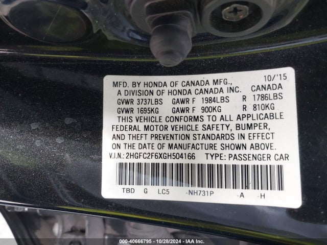 Honda Civic Lx 2016 2HGFC2F6XGH504166 Image 9