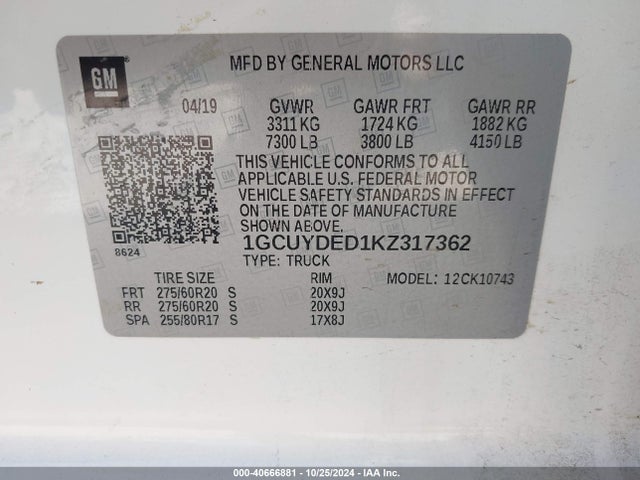 Chevrolet Silverado 1500 Lt 2019 1GCUYDED1KZ317362 Image 9