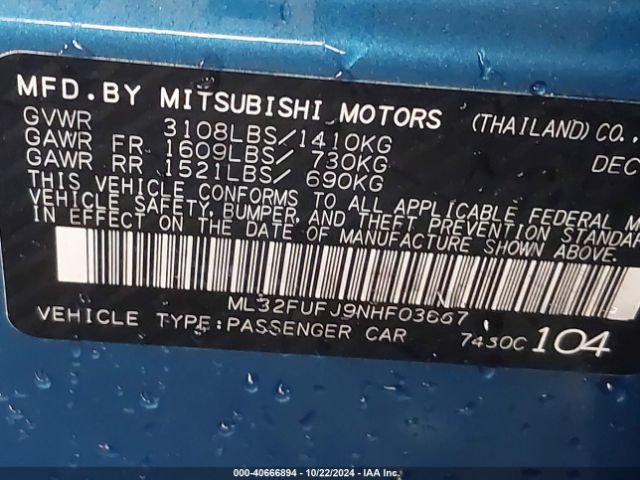ML32FUFJ9NHF03667 Mitsubishi Mirage G4 Es