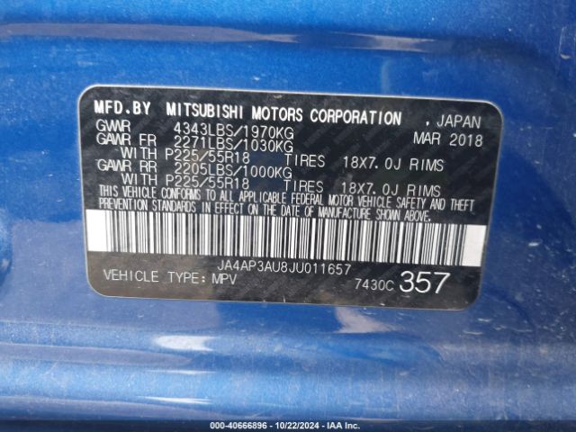 JA4AP3AU8JU011657 Mitsubishi Outlander Sport 2.0 Es