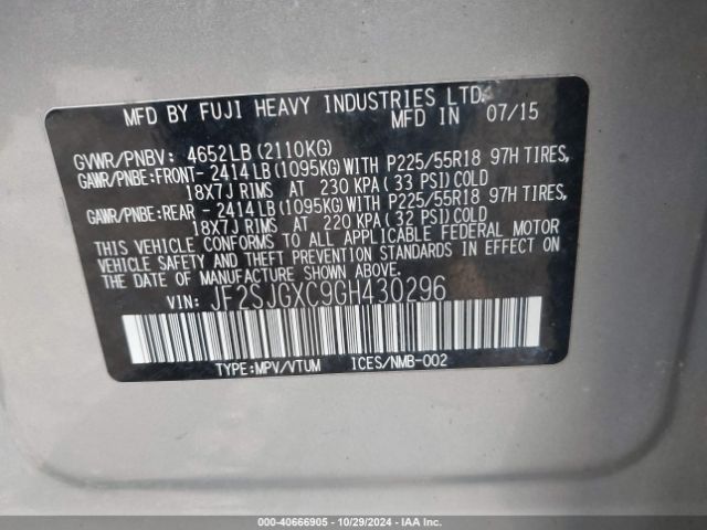 JF2SJGXC9GH430296 Subaru Forester 2.0xt Touring