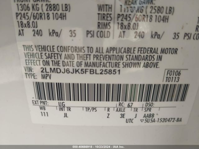 2LMDJ6JK5FBL25851 Lincoln MKX