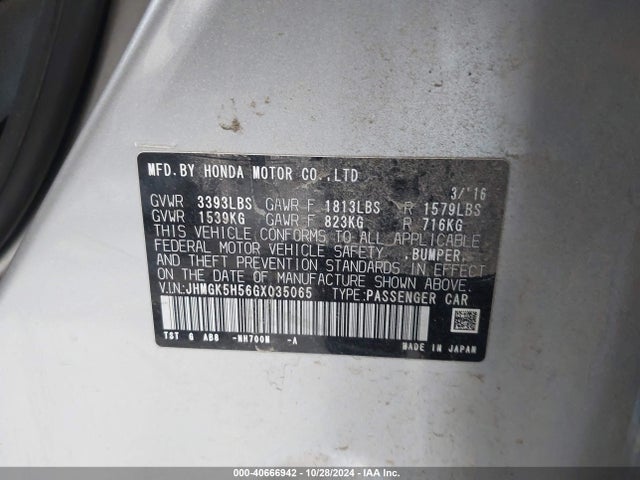 Honda FIT LX 2016 JHMGK5H56GX035065 Image 9
