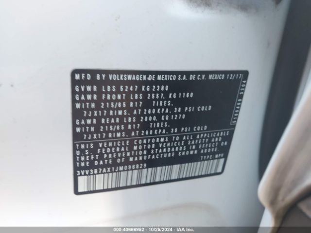 3VV3B7AX1JM096829 Volkswagen Tiguan 2.0t Se/2.0t Sel
