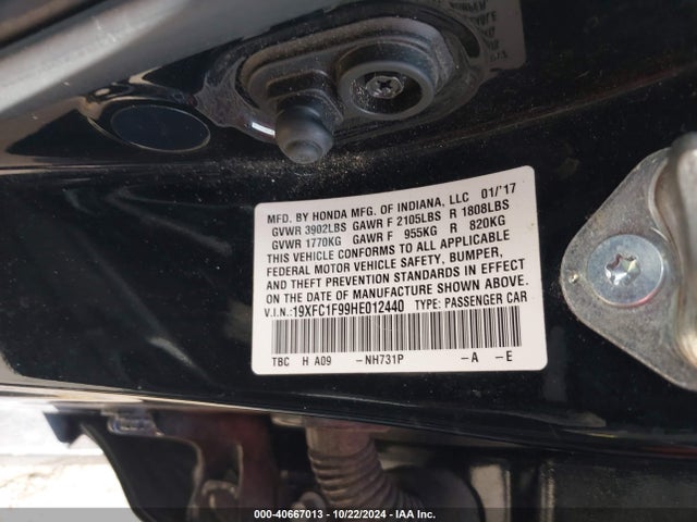 Honda Civic Touring 2017 19XFC1F99HE012440 Image 9