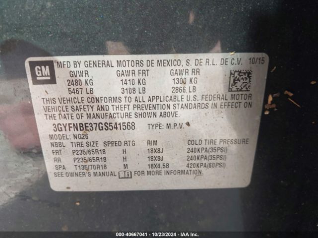 3GYFNBE37GS541568 Cadillac Srx Luxury Collection