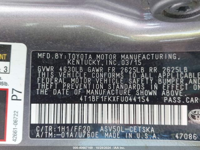 4T1BF1FKXFU044154 Toyota CAMRY SE