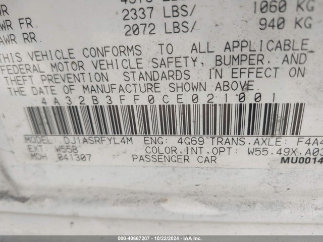 2012 MITSUBISHI GALANT 4A32B3FF0CE021001 Photo 8