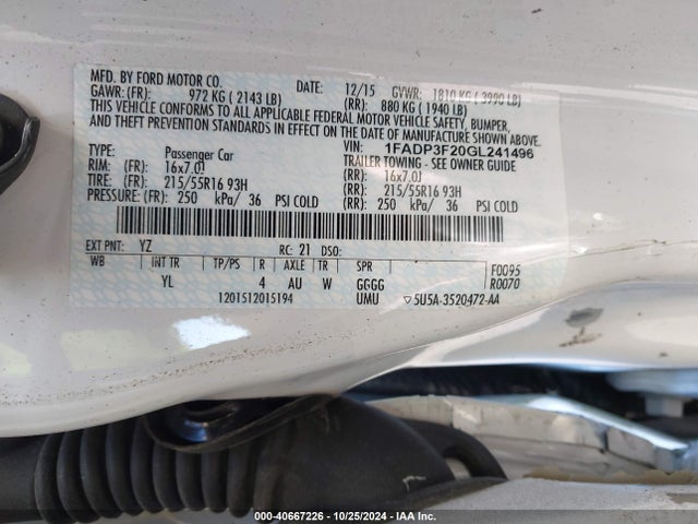 Ford FOCUS SE 2016 1FADP3F20GL241496 Image 9