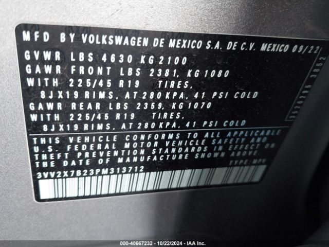 3VV2X7B23PM313712 Volkswagen Taos 1.5t Sel