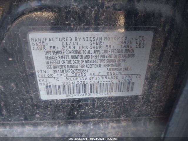 Nissan SENTRA SV 2019 3N1AB7AP0KY293557 Image 9