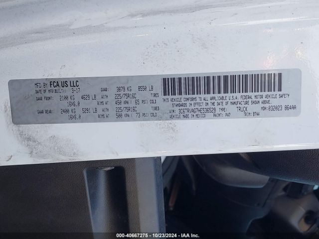 3C6TRVAG7HE536529 RAM Promaster 1500 Low Roof 136 Wb
