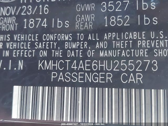 KMHCT4AE6HU255273 Hyundai Accent Value Edition