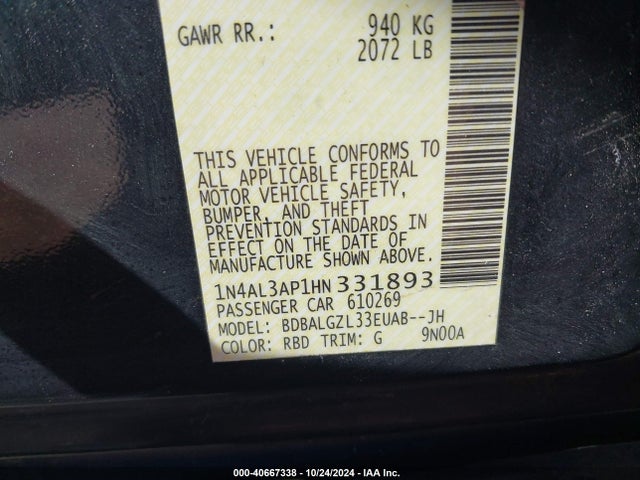 Nissan Altima 2.5 S 2017 1N4AL3AP1HN331893 Image 9