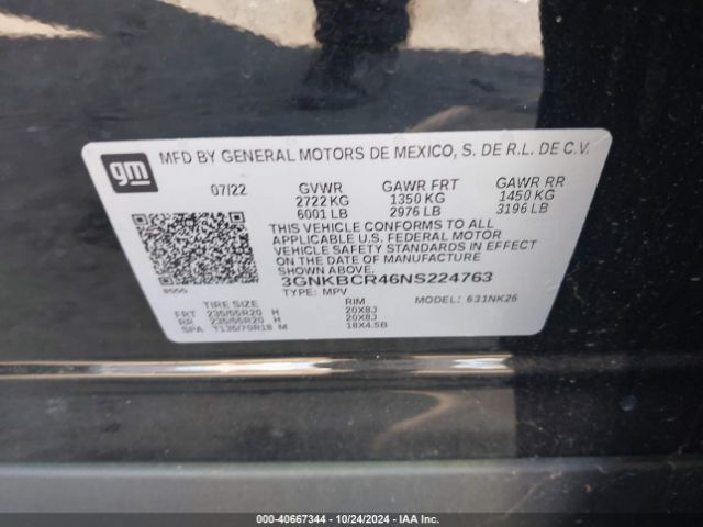 3GNKBCR46NS224763 Chevrolet Blazer Fwd 2lt