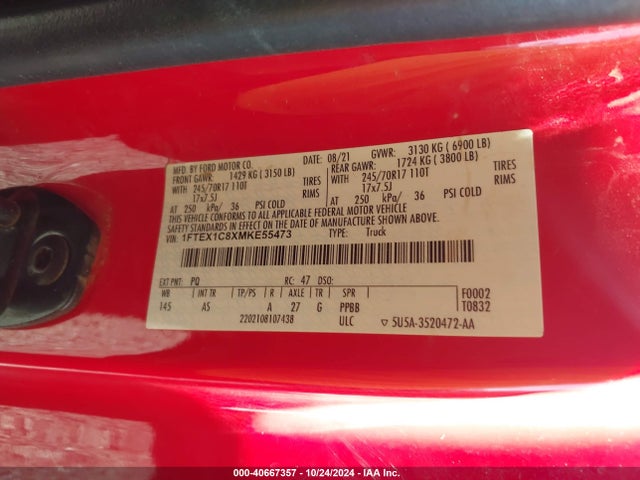 Ford F-150 Xl 2021 1FTEX1C8XMKE55473 Image 9