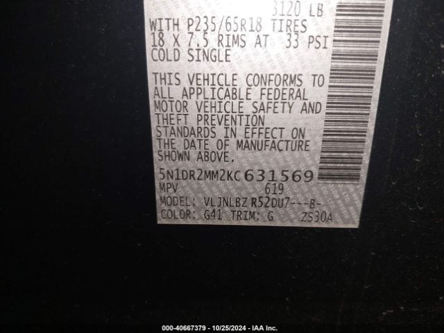 5N1DR2MM2KC631569 Nissan Pathfinder S