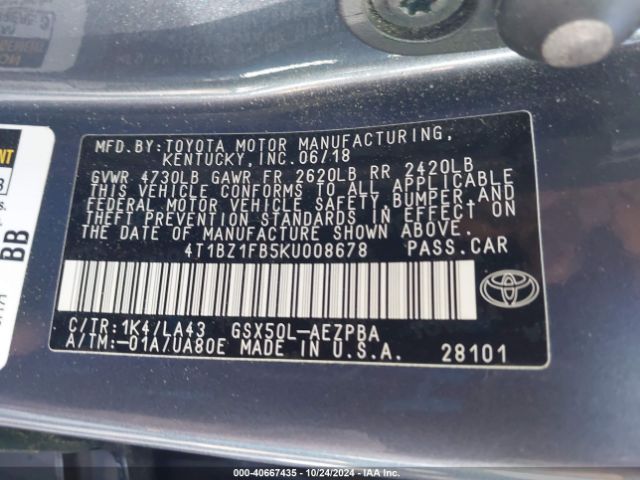 4T1BZ1FB5KU008678 Toyota AVALON LIMITED