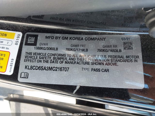KL8CD6SA3MC216707 Chevrolet Spark Fwd 1lt Automatic