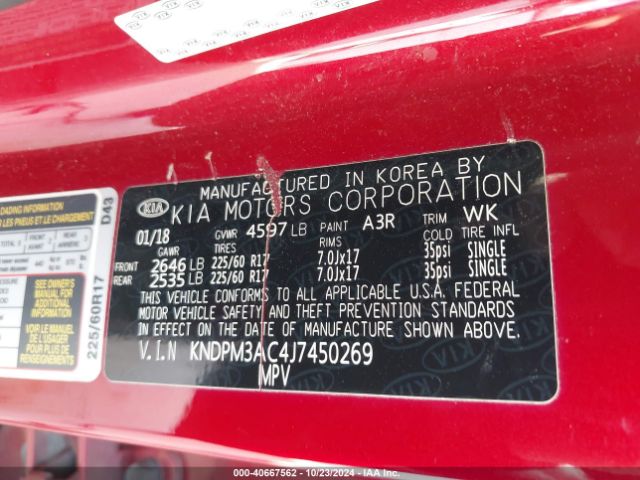 KNDPM3AC4J7450269 KIA Sportage Lx