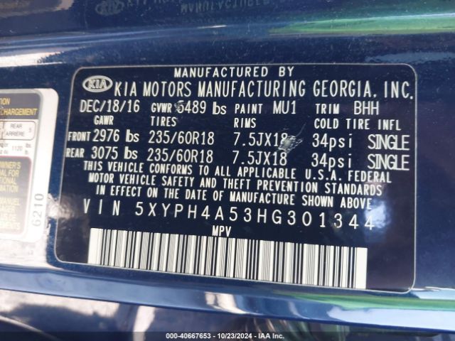 2017 KIA SORENTO 5XYPH4A53HG301344 Photo 8