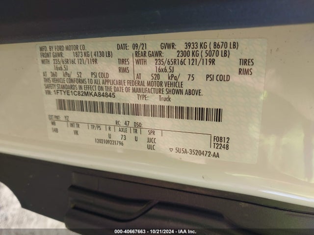 1FTYE1C82MKA84845 Ford Transit-150 Cargo Van