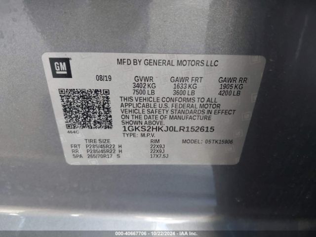 1GKS2HKJ0LR152615 GMC Yukon Xl 4wd Denali