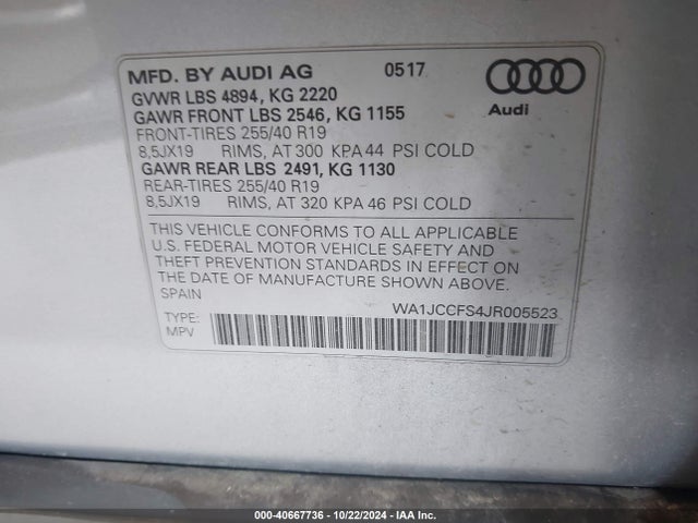 WA1JCCFS4JR005523 Audi Q3 2.0t Premium/2.0t Sport Premium