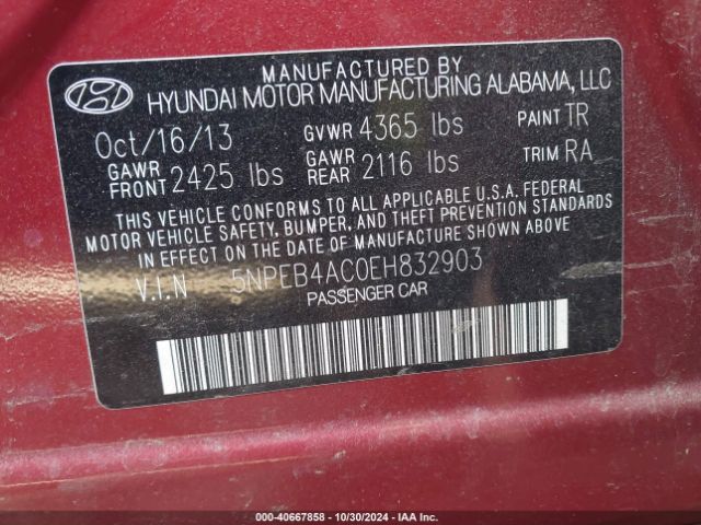5NPEB4AC0EH832903 Hyundai SONATA GLS