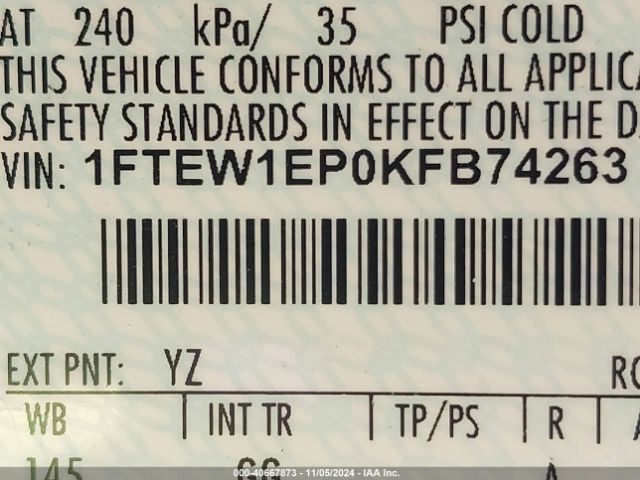 1FTEW1EP0KFB74263 Ford F-150 Xl