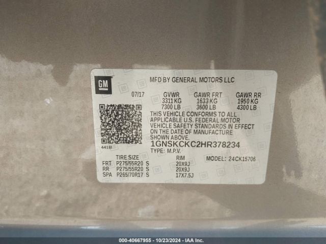 1GNSKCKC2HR378234 Chevrolet Tahoe Premier