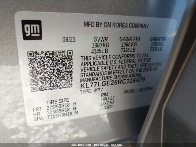 KL77LGE26RC116479 Chevrolet Trax Fwd 1rs