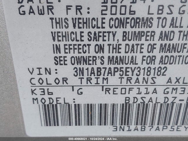 Aukcja sprzedaży 2014 Nissan Sentra Sv, vin: 3N1AB7AP5EY318182, numer aukcji: 40668021