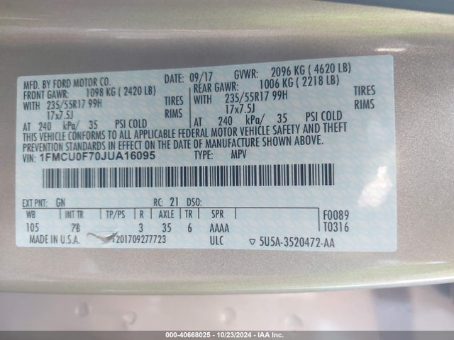 Ford ESCAPE S 2018 1FMCU0F70JUA16095 Image 9